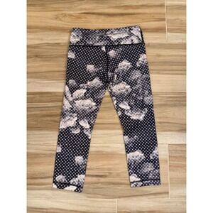 Lululemon Wunder Under Crop Leggings Size 6 Black White Polka Dot Floral Print